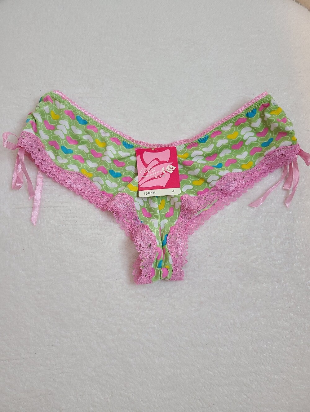 Y2K Vintage Coco Secret Silky Nylon Lace Size Tie XLR Cheekster Panty Size M